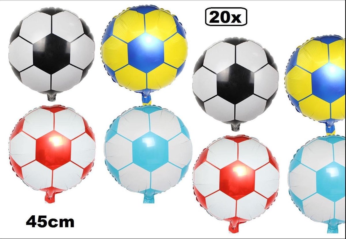 20x Folie ballon voetbal 45 cm assortie - EK Voetbal feest soccer bal carnaval festival thema party verjaardag toernooi