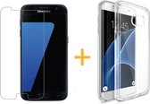 Hoesje geschikt voor Samsung Galaxy S7 - Siliconen Transparant TPU Gel Case Cover + Met Tempered Glass Screenprotector 2,5D 9H (Gehard Glas) - 360 graden protectie