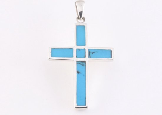 Pendentif croix en argent avec turquoise bleue