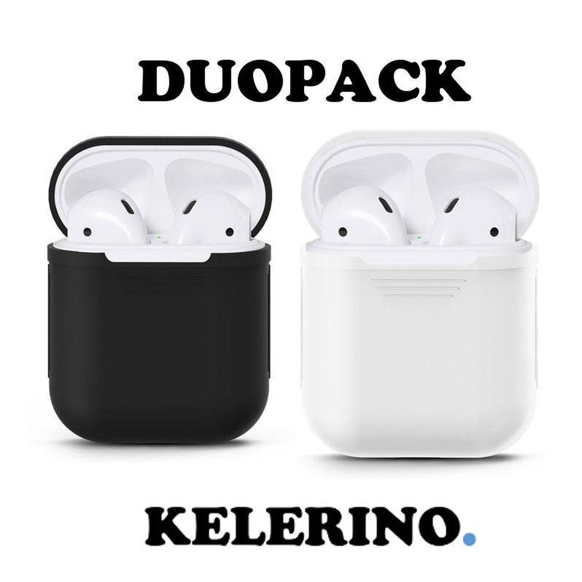 KELERINO. Siliconen hoesje geschikt voor Apple Airpods 1 & 2 - Duopack - Zwart / Wit