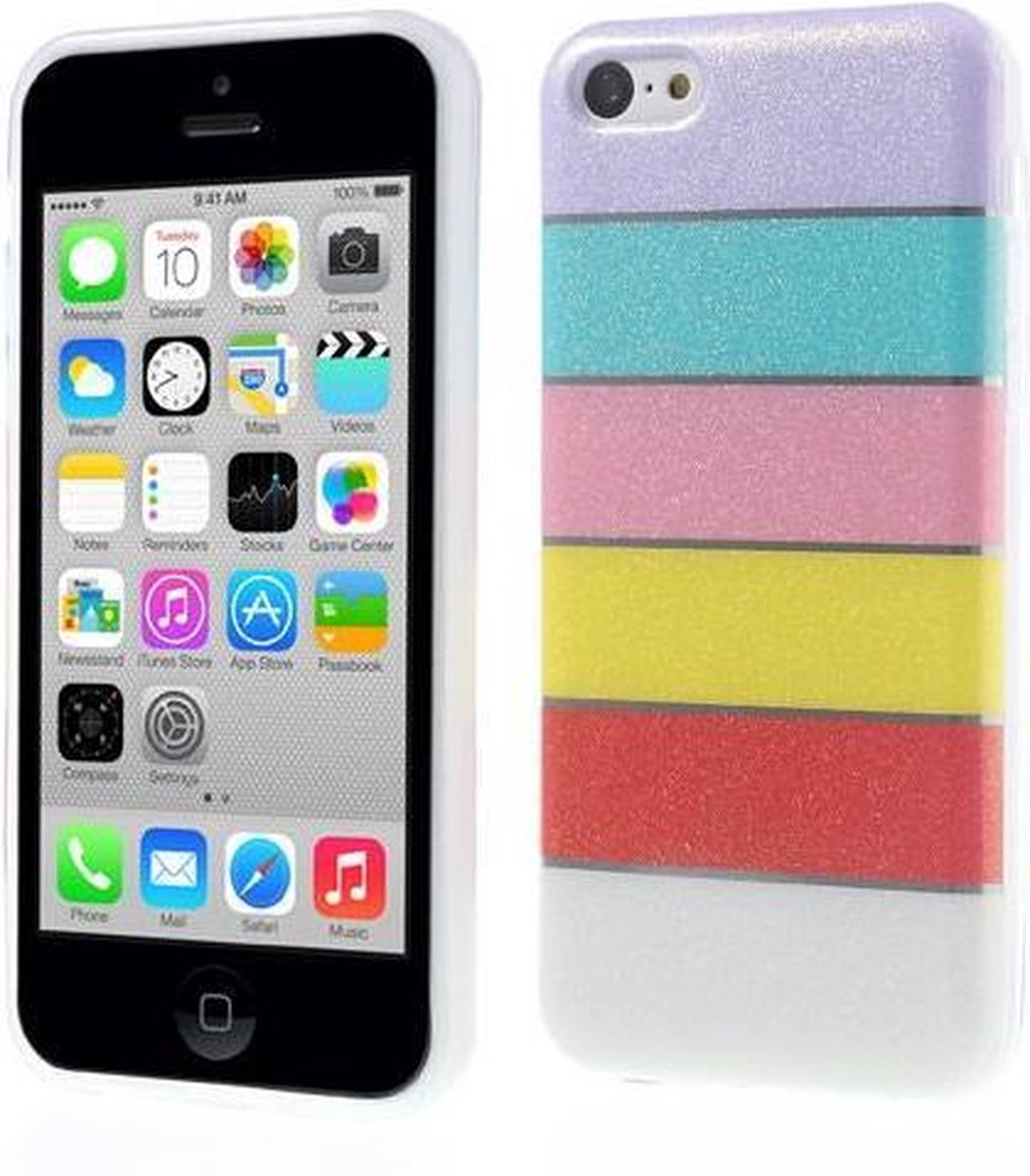 Kleurrijke Regenboog Glittery Powder TPU Gel Cover voor iPhone 5c - Paars