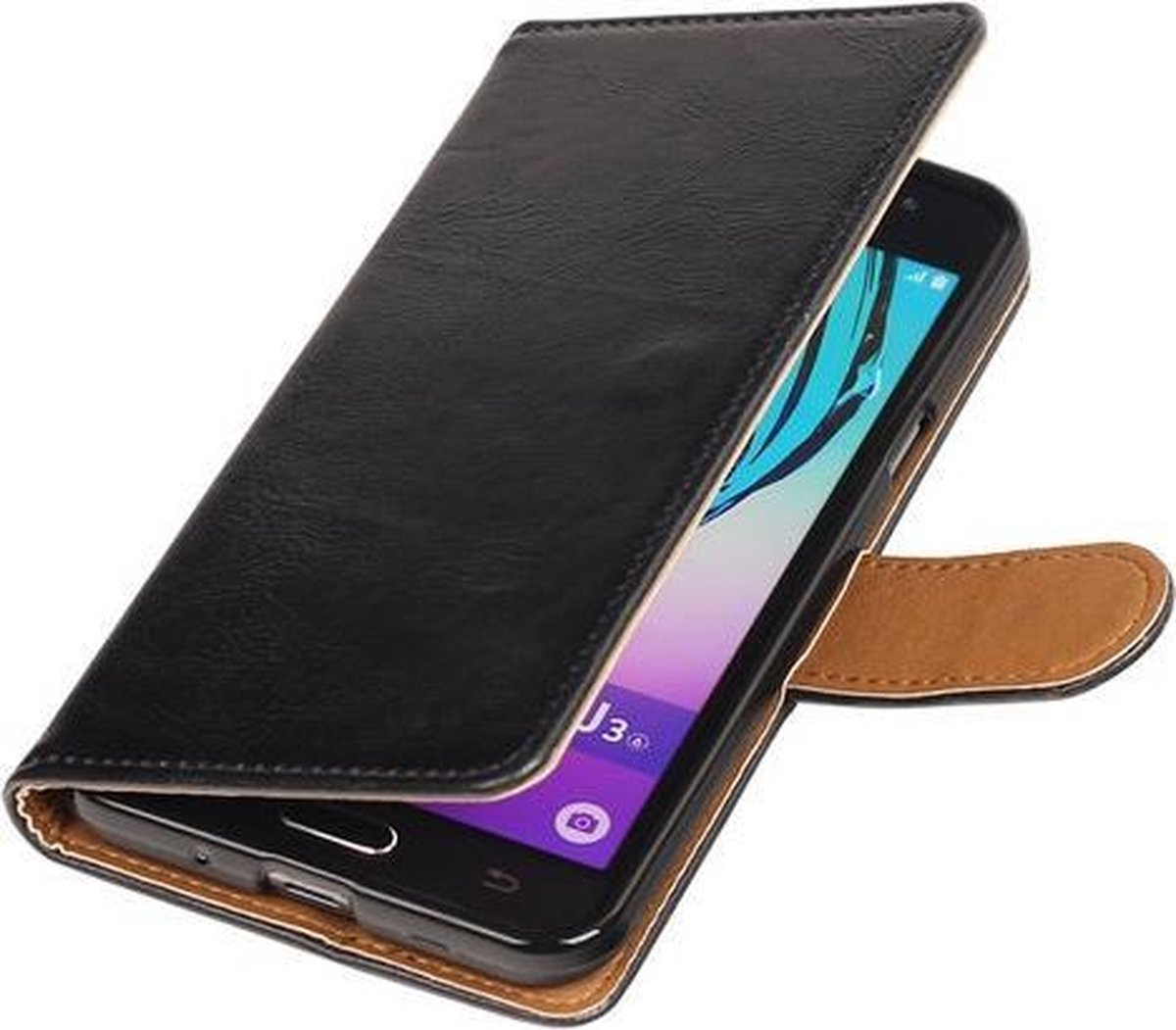 Zwart Pull-Up PU booktype wallet hoesje voor Samsung Galaxy J3