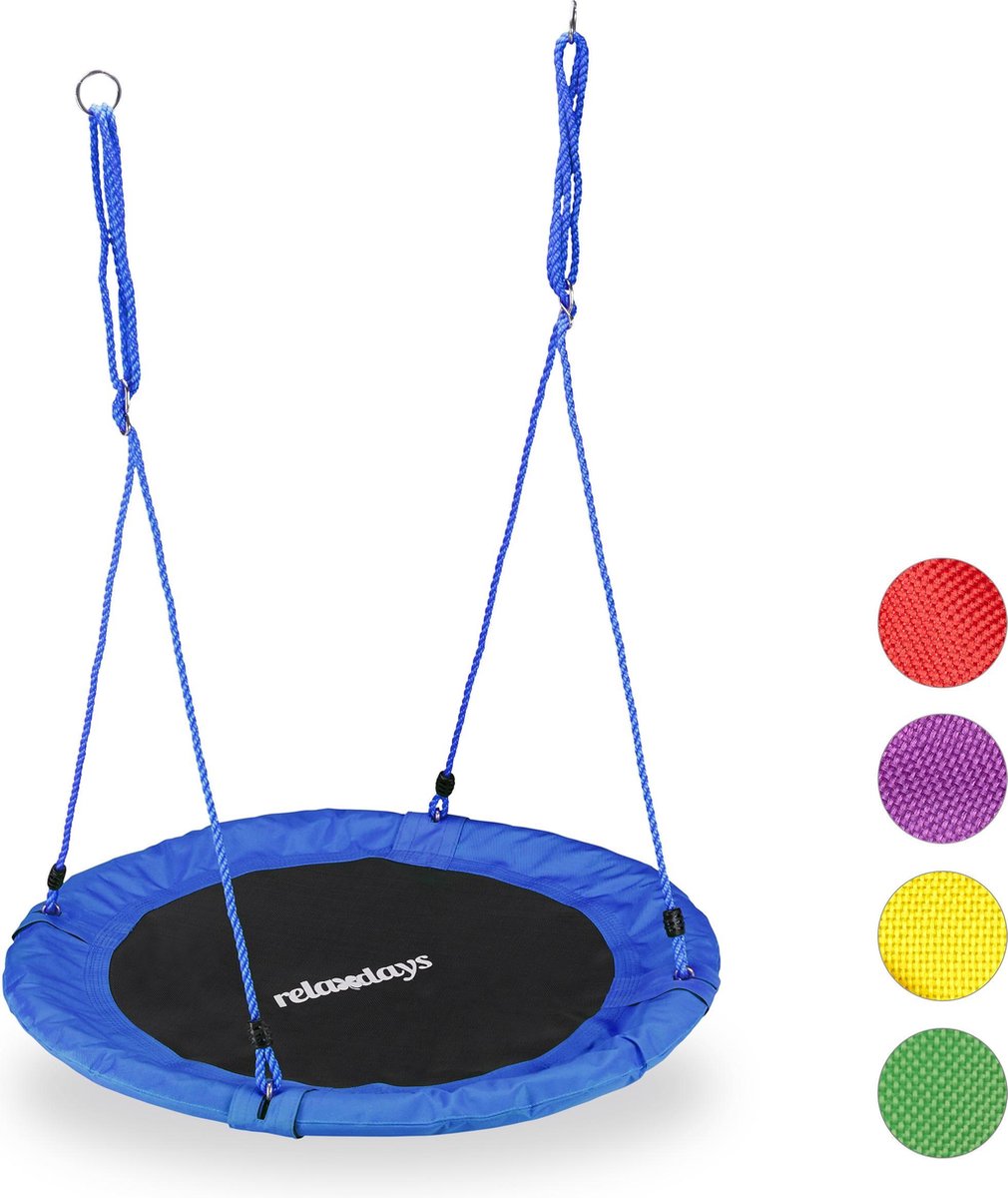 Relaxdays Nestschommel - kinderschommel - schotelschommel - schommel buiten - rond - 90 cm - blauw
