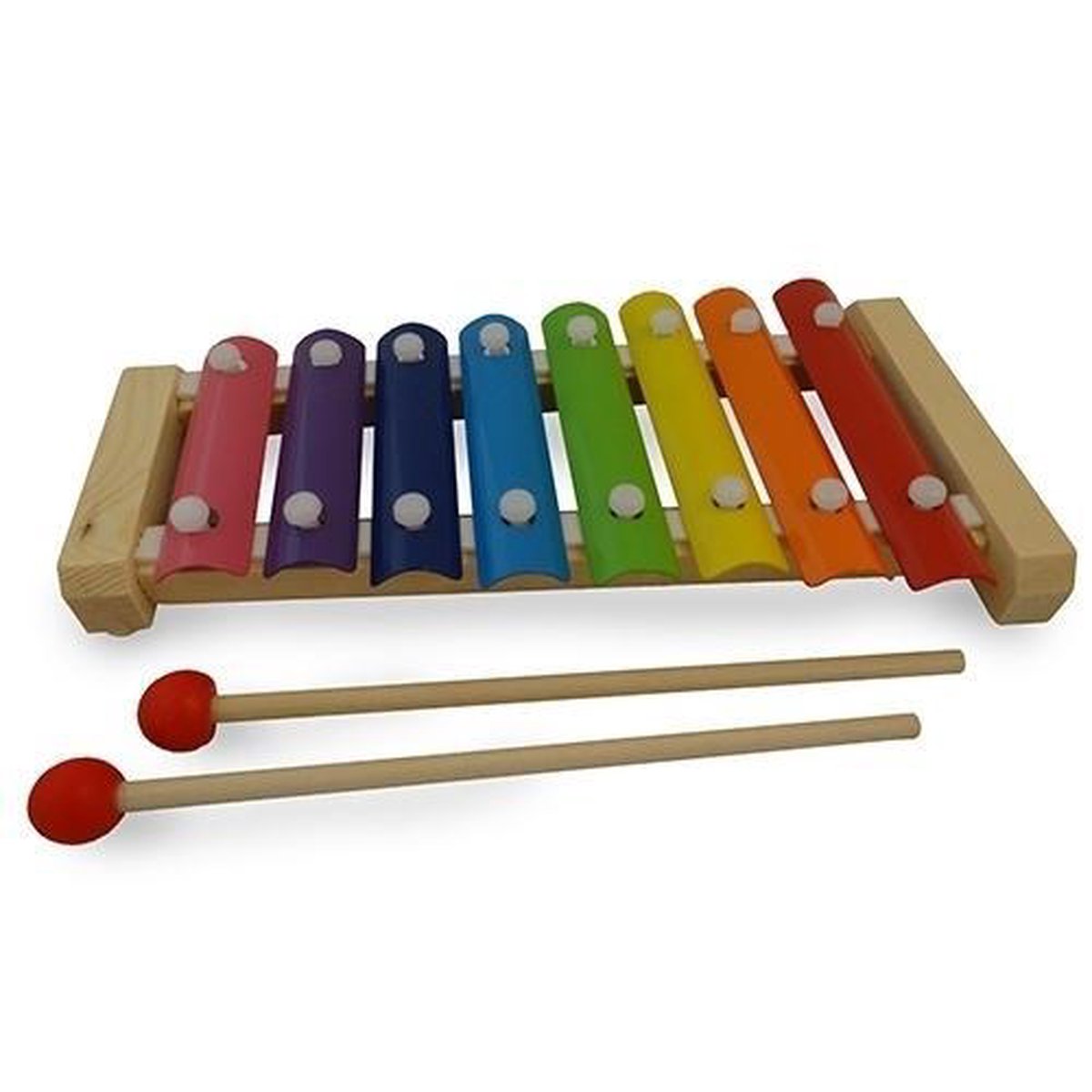 Metalofoon xylofoon 8 toons natural; hout met metalen toetsen in regenboogkleuren - Playwood