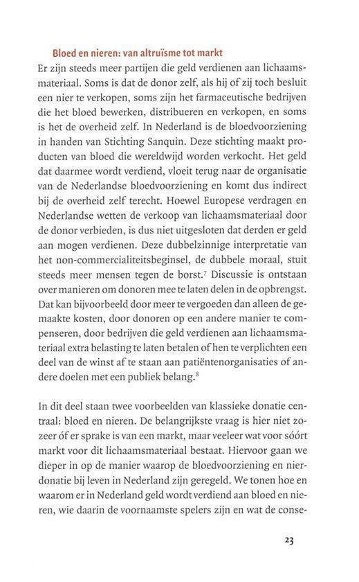 Pagina 23 met tekst over bloed en nieren: van altruïsme tot markt.
