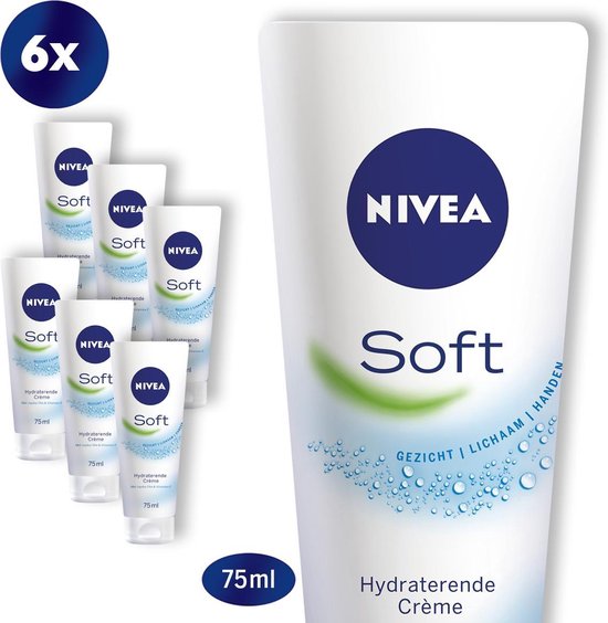 NIVEA Soft Hydraterende crème - Body Creme - Bevat jojobaolie - Voordeelverpakking: 6 x 75 ml