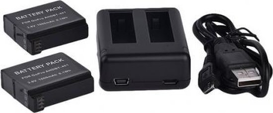 MobielCo 2x Accu voor GoPro 1600 mAh + Oplader USB lader (2 accu's tegelijk  opladen)... | bol.com
