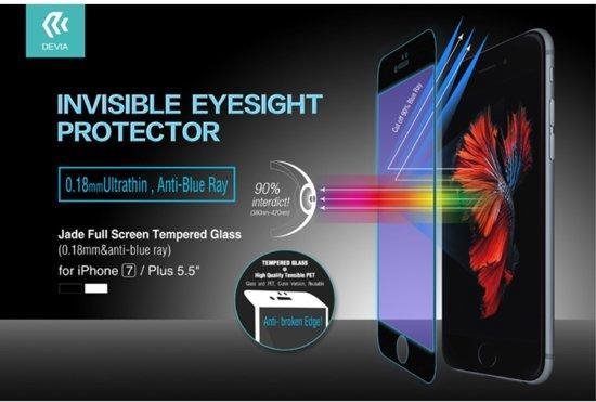 Eagle Eye  Anti-Blue Ray Full Screenprotector Tempered Glas  voor Apple iPhone 7 Plus / 8 Plus  - Wit - Devia