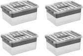 Sunware Q-Line Opbergbox - 4x 15L - Met Tray - Transparant/Metallic
