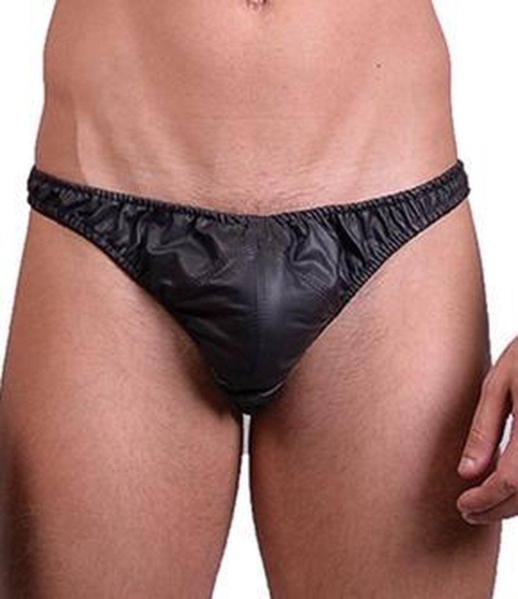 Mister B leren heren string slip - zwart - medium