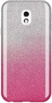 HB Hoesje Geschikt voor Samsung Galaxy J3 2017 - Glitter Back Cover - Roze & Zilver