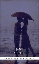 Silhouetten van een stel dat kust onder een paraplu op het strand. 'Jane Austen Sense and Sensibility'.