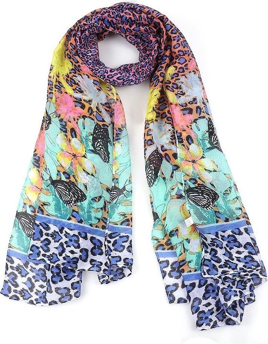 Trendy Sjaal met Vlinders en Dierenprint - Viscose - 180x90 cm - Multicolor  - Dielay | bol.com