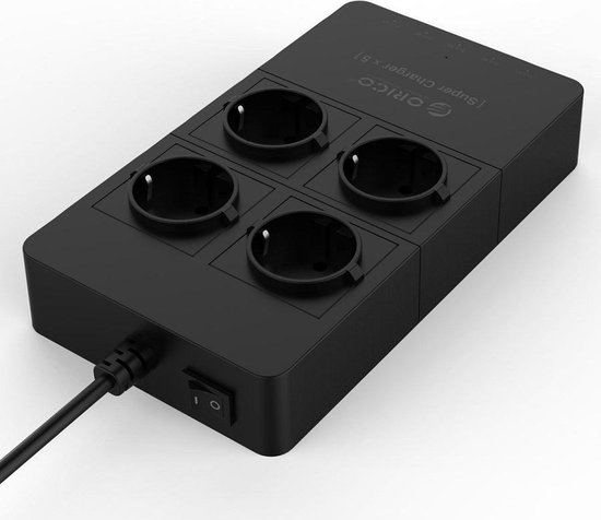 Barrette d'alimentation USB avec six prises et cinq ports de chargement USB  - Noir - Orico