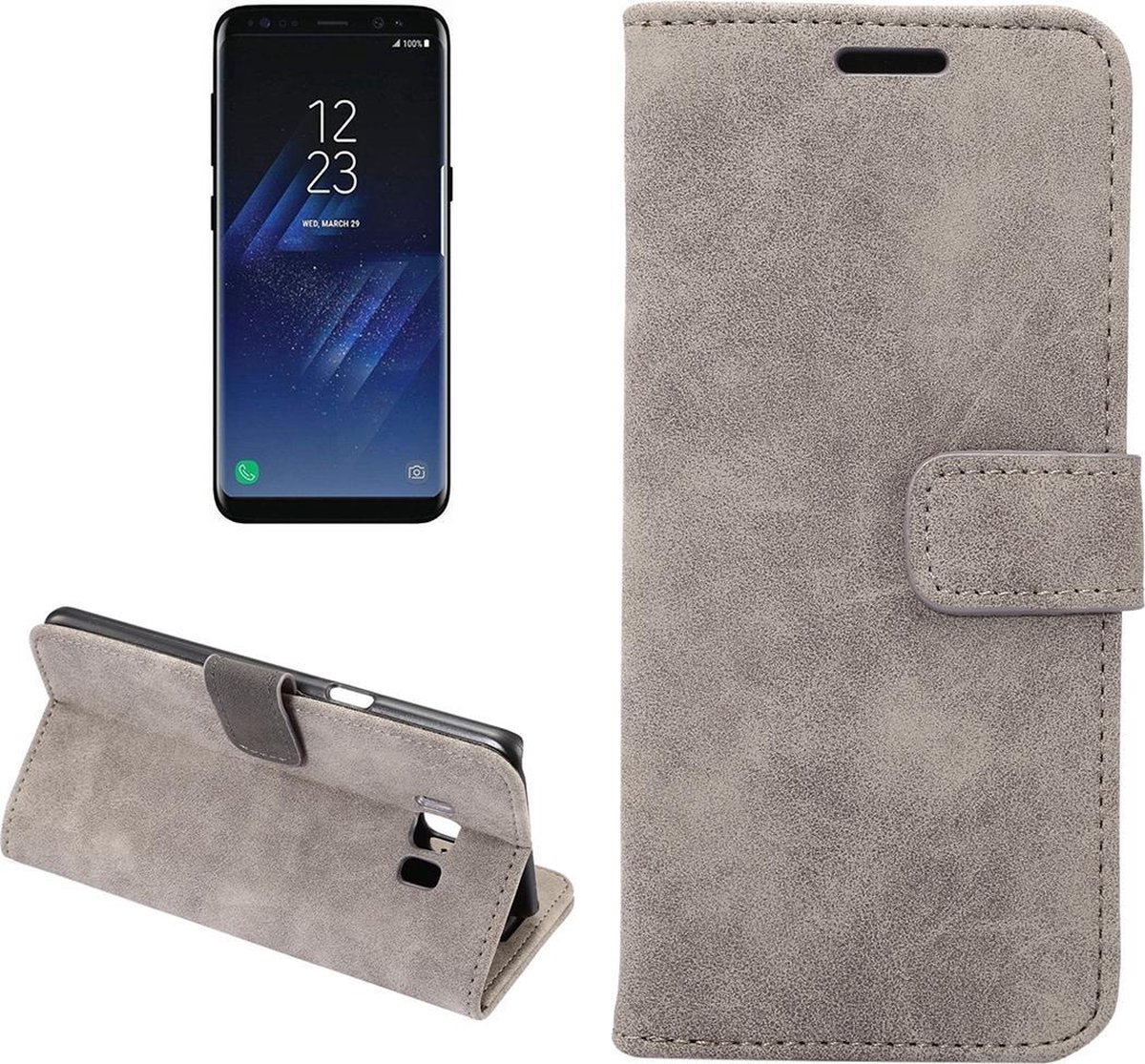 Horizontale hoes leer Suede Samsung Galaxy S8 grijs