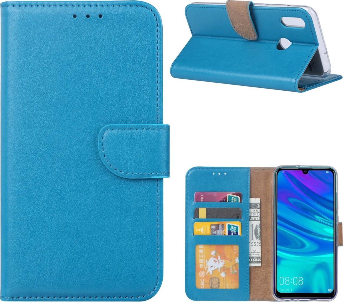 Huawei P Smart (2019) Hoesje Aquablauw met Pasjeshouder