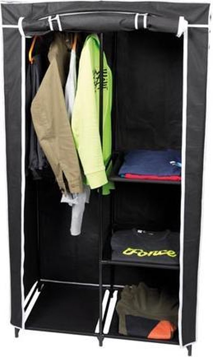 haiorjun Opvouwbare kleine kledingkast met stang en magnetische deuren, wit, kinderkledingkast, mobiele kledingkast op wieltjes, voor woonkamer, kinderkamer, slaapkamer (1 vakken