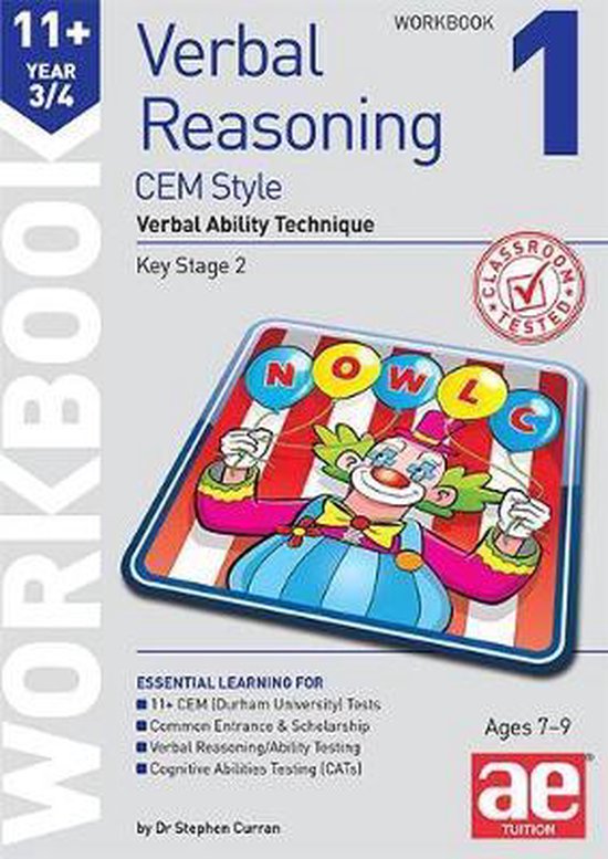 11+ Verbal Reasoning Year 3/4 CEM Style Workbook 1 - cover