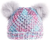 Gebreide winter muts met twee pompons grijs voor meisjes