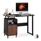 Relaxdays bureau glasplaat - computertafel - laptoptafel 2 vakken - kinderkamer - kantoor - zwart