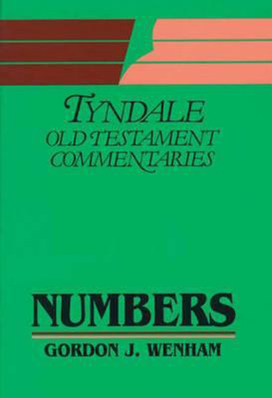 Boek 'Numbers' van Gordon J. Wenham, deel van de Tyndale Old Testament Commentaries, met groene kaft en bruin-oranje strepen.