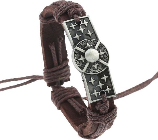 Fako Bijoux® - Leren Armband - Leder - Plate Schild - Bruin