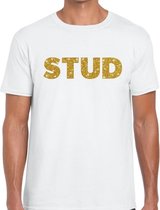 Stud goud glitter tekst t-shirt wit heren - heren shirt Stud XL