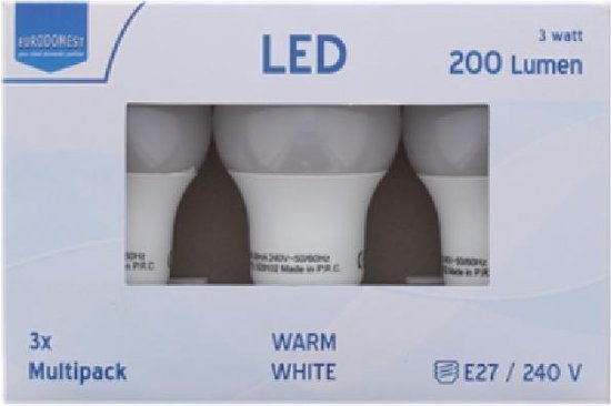 Verspilling tong Defilé Eurodomest SMD LED Standaardlamp A55 240V 5W 400lm E27 3-pak | bol.com