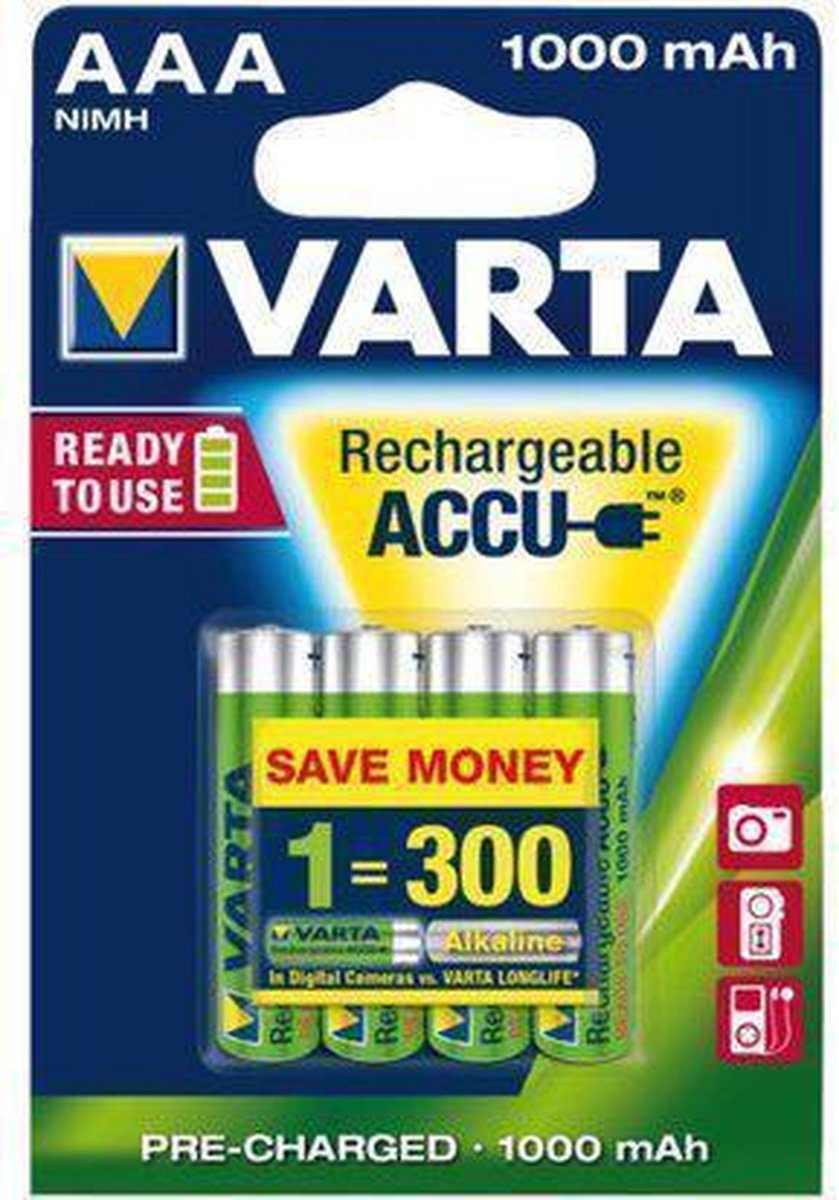 VARTA 2 Piles AAA Capacité 1000 mAh, 2 Batteries Rechargeables à