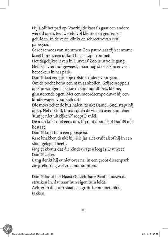 Tekst uit het boek, met beschrijvingen van een park en dieren.