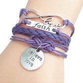Fako Bijoux® - Multi Armband - Love Faith Believe In Love - Paars