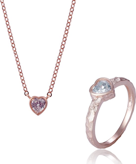 Orphelia SET-7435/56 - Juwelenset Heart: Ketting + Ring - 925 Zilver Rosé - Zirkonia - 45 cm / Ringmaat 56