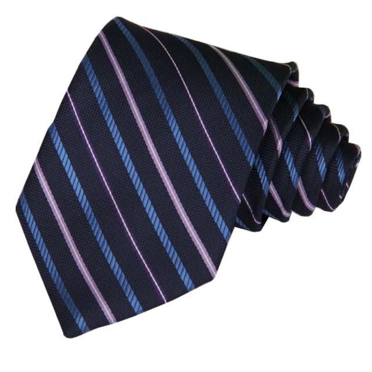Fako Fashion - Luxe Stropdas - 145cm - 8cm - Donkerblauw/Paars Gestreept