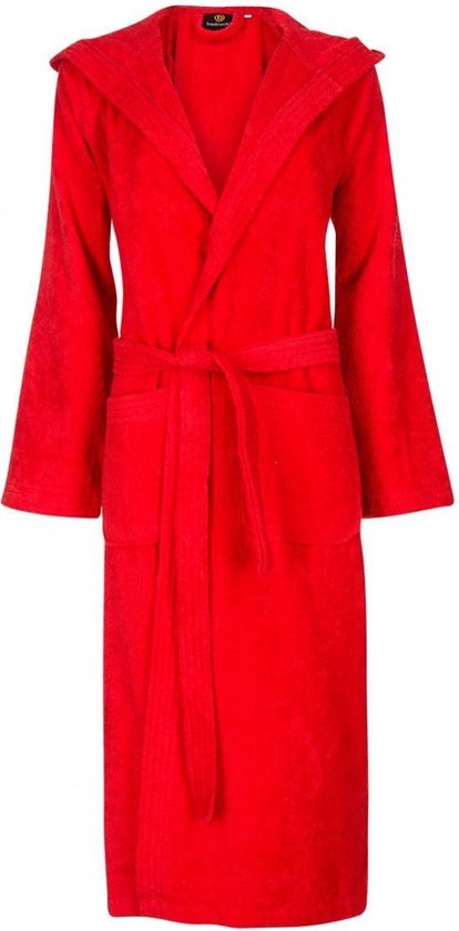Unisex badjas rood- badstof katoen - sauna badjas capuchon - maat 3XL