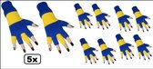 5x Paar vingerloze handschoen blauw/geel - Thema feest festival party evenement carnaval