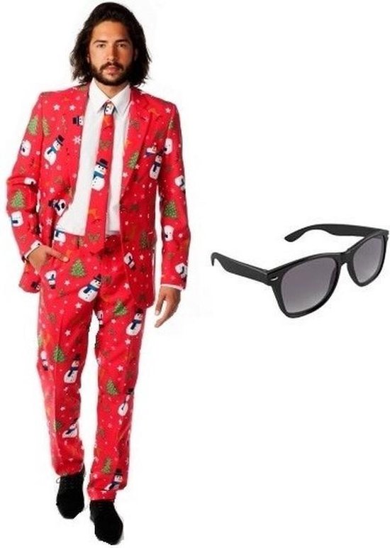Heren kostuum / pak met kerst print maat 56 (3XL) - met gratis zonnebril |  bol.com