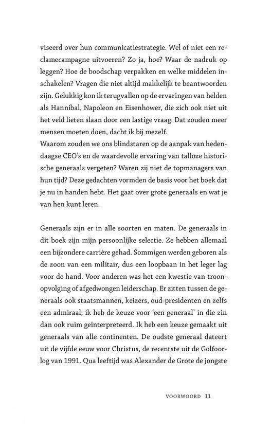 Voorwoord 11 van het boek 'Denken als een generaal' over de strategieën van grote generaals.