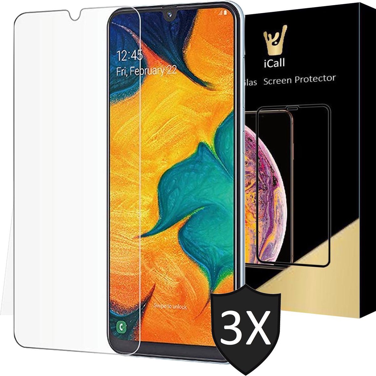 Screenprotector geschikt voor Samsung Galaxy A30 - 3x FullGuard Glas Screen Protector