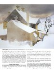 Aquarel schilderij van 'Curley's Barn' met winterse sfeer, bedekt met sneeuw.