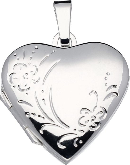 Silver Lining medaillon - zilver - 23 x 21 mm - hart - bewerkt - bloemen