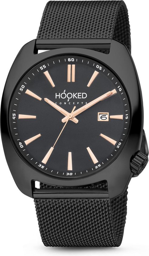 Hooked Concepts - Mat zwarte polshorloge - Zwarte wijzerplaat - Milanese horlogeband - Ø 37mm - HWB001F