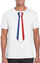 Wit t-shirt met Franse vlag stropdas heren - Frankrijk supporter S