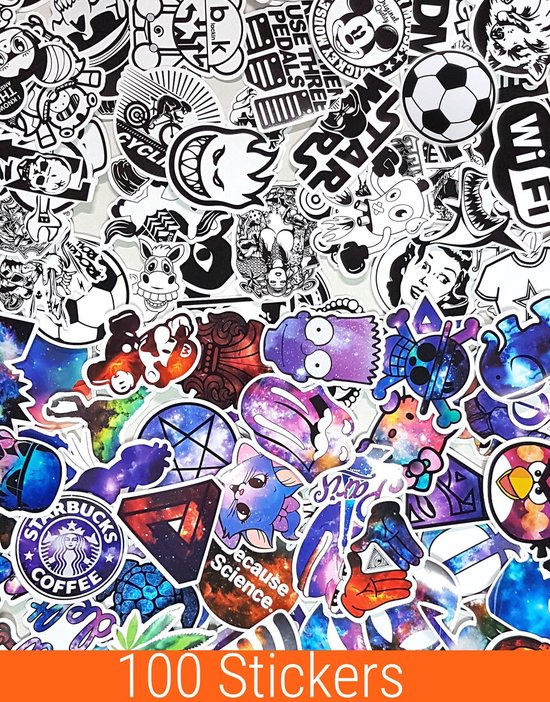 100 Stickers Mix | Auto, Skateboard, Scooter, Laptop of Muur | ST12 |  bol.com