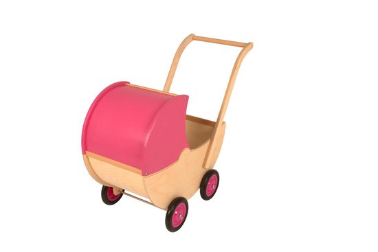 Houten Poppenwagen Roze/Blank