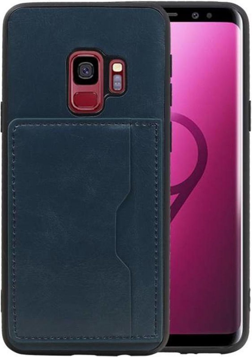 Navy Staand Back Cover 1 Pasje Hoesje voor Samsung Galaxy S9