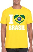 Geel I love Brazilie supporter shirt heren - Braziliaans t-shirt heren S