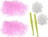 600 roze Glow in the Dark Loom Bands met 2 weefhaken en S-clips