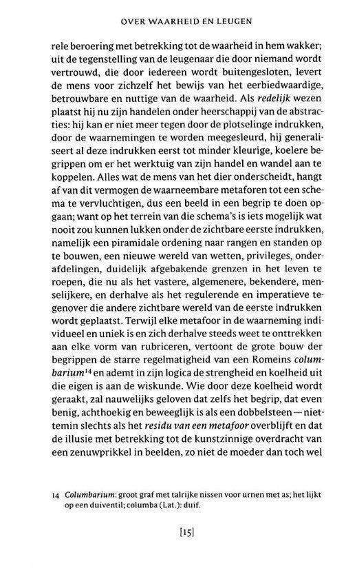 Pagina uit een boek met Nederlandse tekst, 'Over waarheid en leugen'.