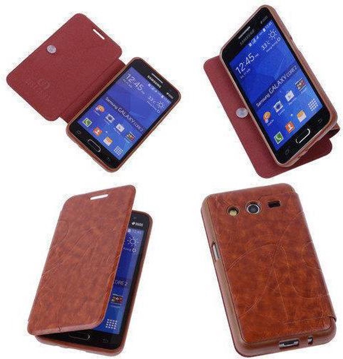 Bestcases Bruin TPU Book Case Flip Cover Motief Samsung Galaxy Core 2