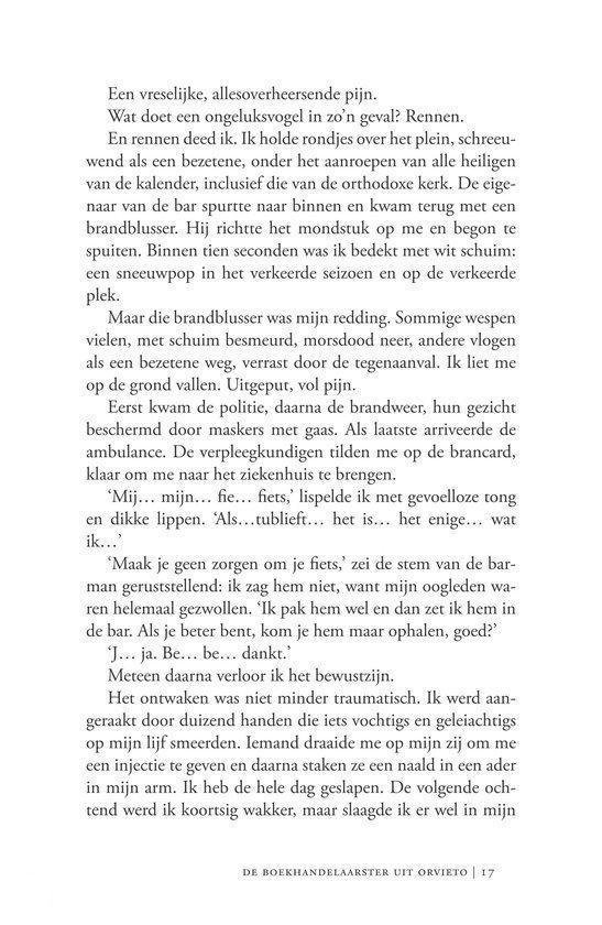 Tekstpagina met Nederlandstalige tekst over een boek, met bovenaan een klein logo van Orlando Uitgevers.